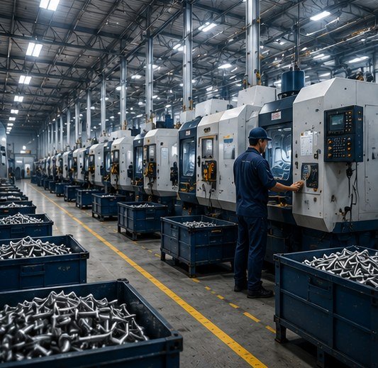 CNC machining line on the production floor